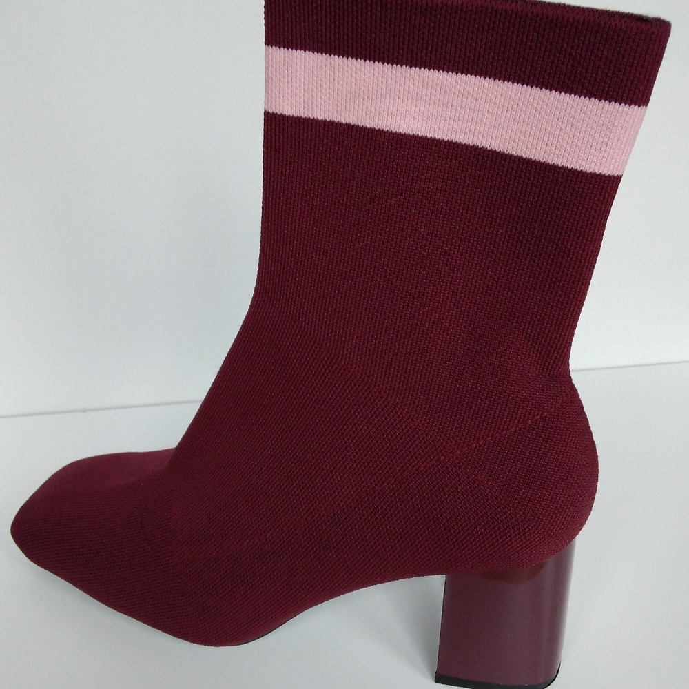 Zara Burgundy Sock Ankle Boots with Pink Stripe